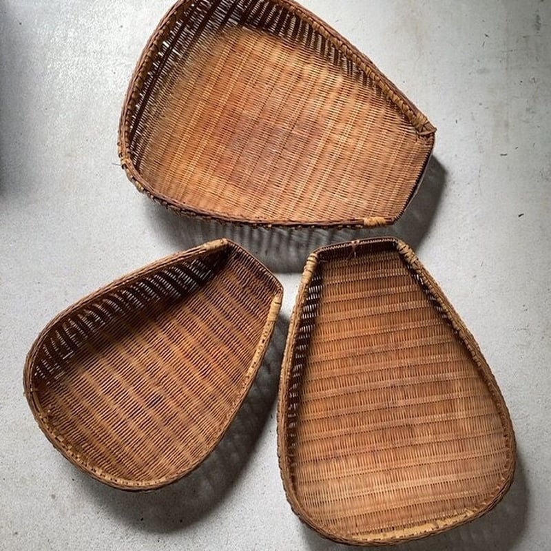 片口ざる 入れ子3点セット ヴィンテージ 箕ざる 竹編みザル 竹工芸
