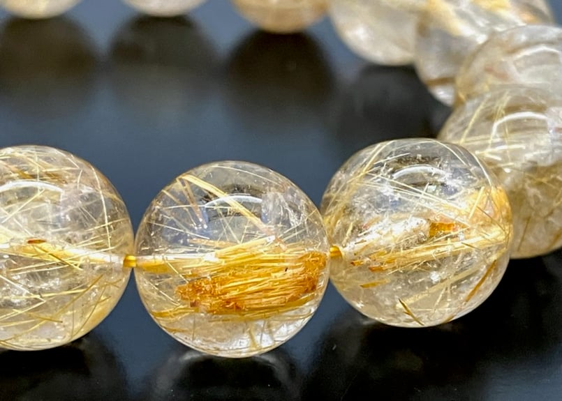 大珠ゴールドルチルクォーツ AAAAA 14～14.5mm玉 手首サイズ約18