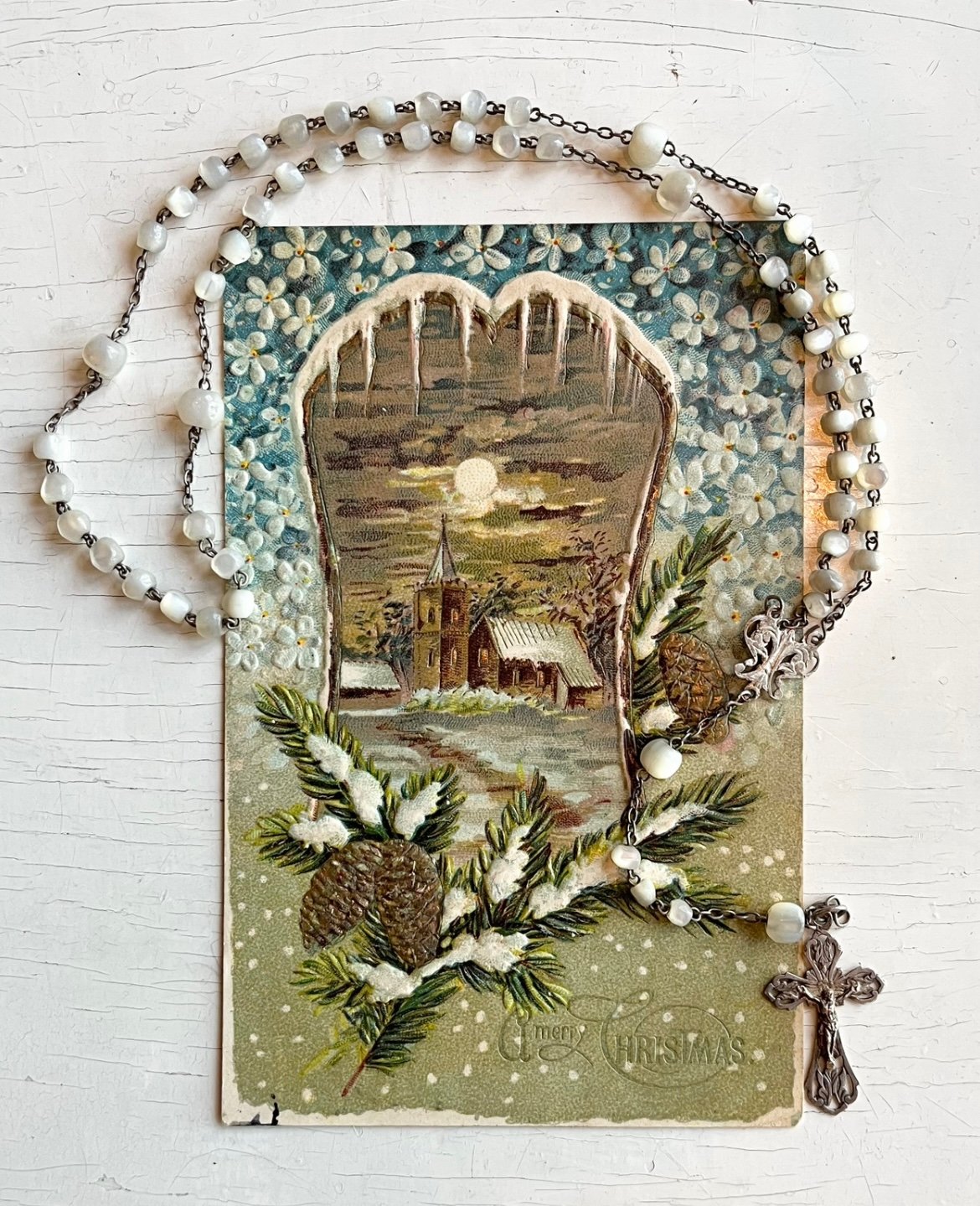 アンティークポストカード クリスマスカード 勿忘草 1900年代 | Clair