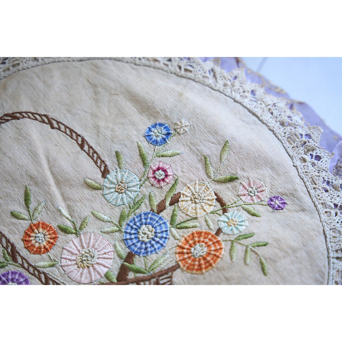 フランスアンティーク クッション 花籠 アンティーククッション 花柄