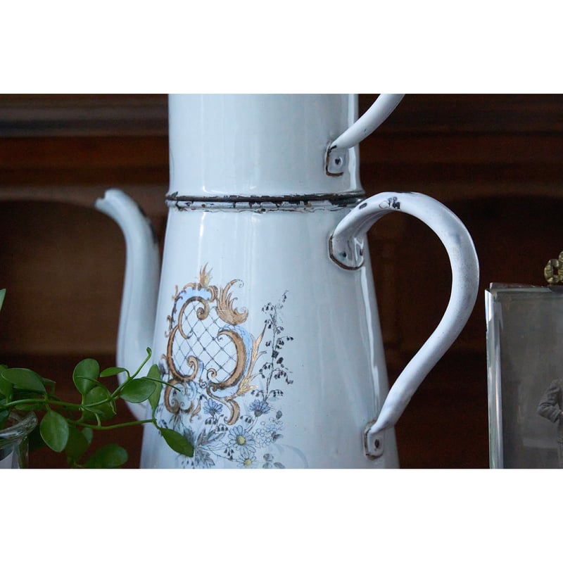 フランスアンティーク カフェティエール ハンドペイント 美しい装飾