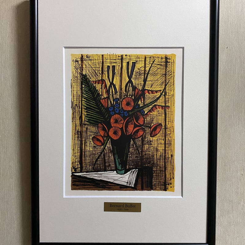 ベルナール・ビュッフェ ニューヨークシリーズ 額縁 アート インテリア ベルナール・ビュッフェ「Red Flowers」 複製画の額装品 額縁外寸 47.5