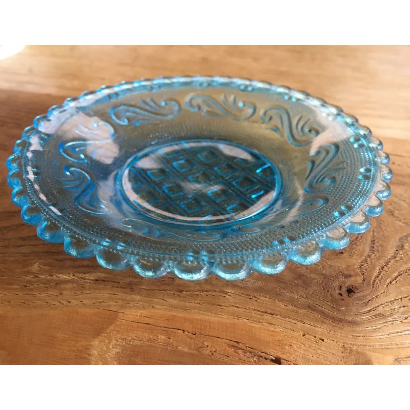 大正戦前 プレスガラス 皿 豆皿 プレート 菓子皿 骨董和ガラス古ガラス