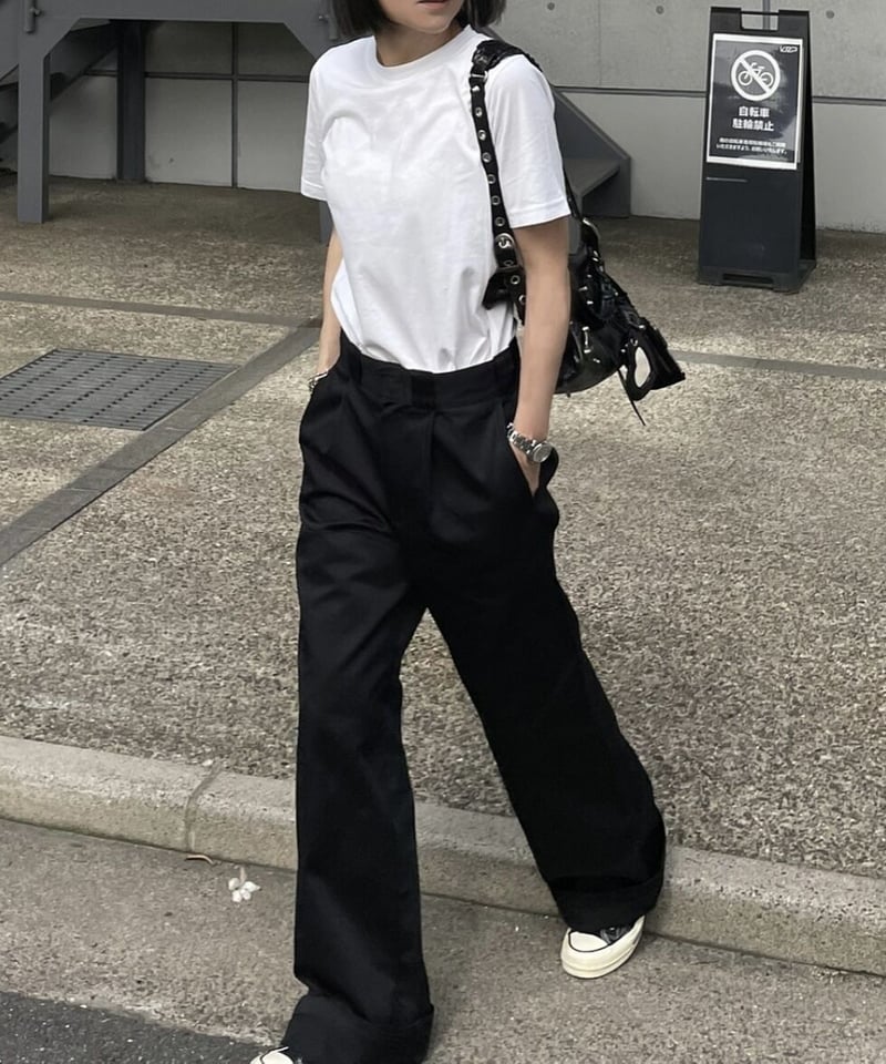 完売ok.soon dickiesオクスン ディッキーズ ワイドパンツ黒ブラック