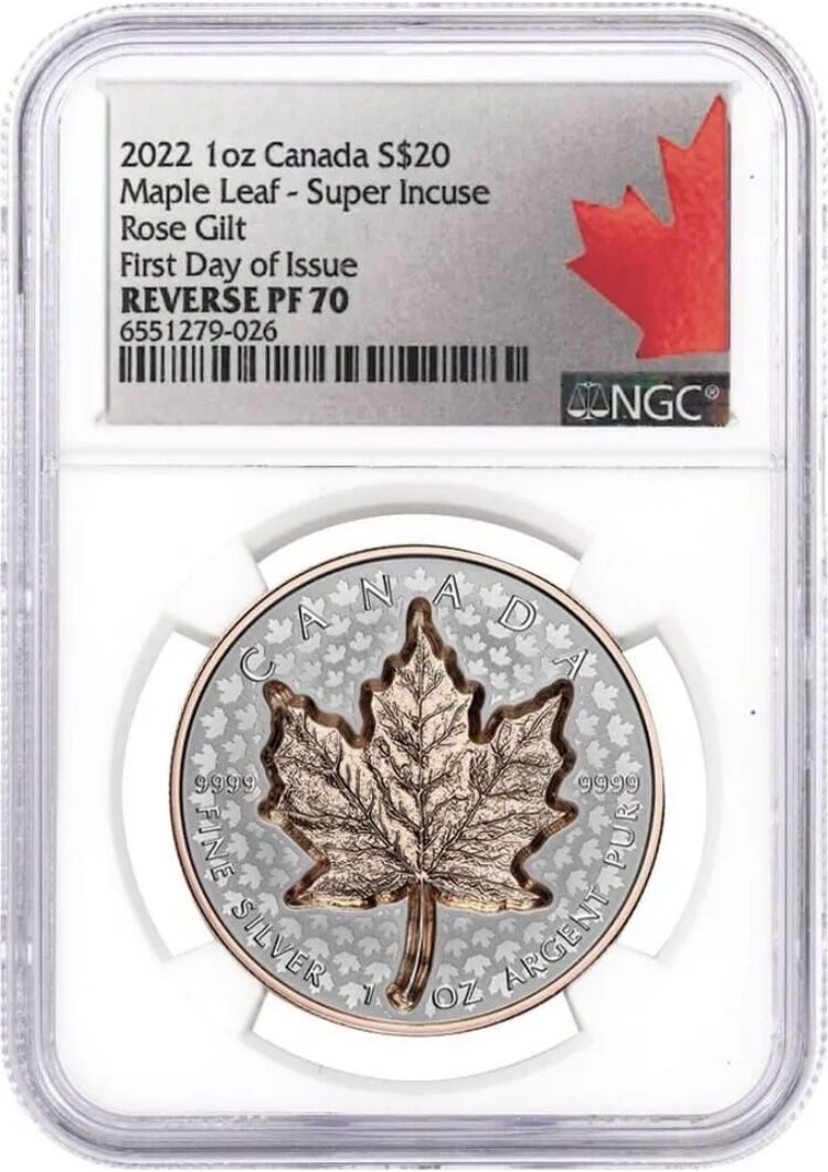 NGC70鑑定・発行即日鑑定】カナダ メイプルリーフ銀貨 2022年 特殊打刻