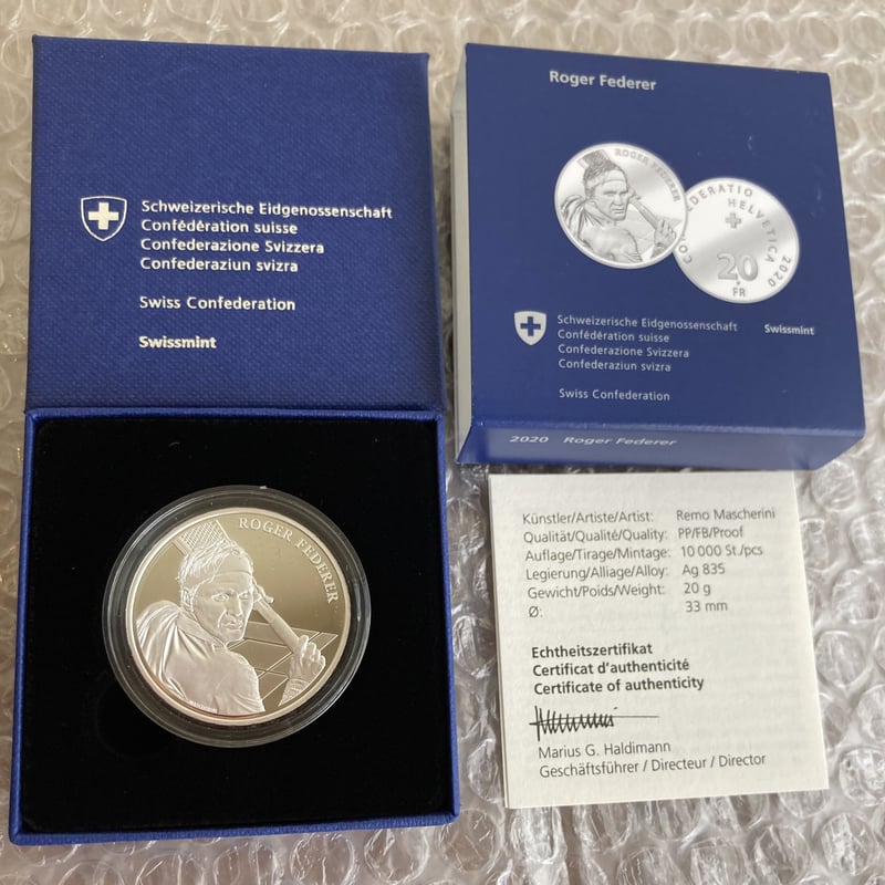 プルーフコイン版】ロジャーフェデラー 銀貨 シルバーコイン スイス
