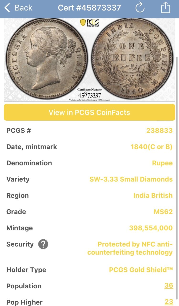 ヤングヘッド ヴィクトリア女王 PCGS鑑定MS62 スモールダイヤモンド