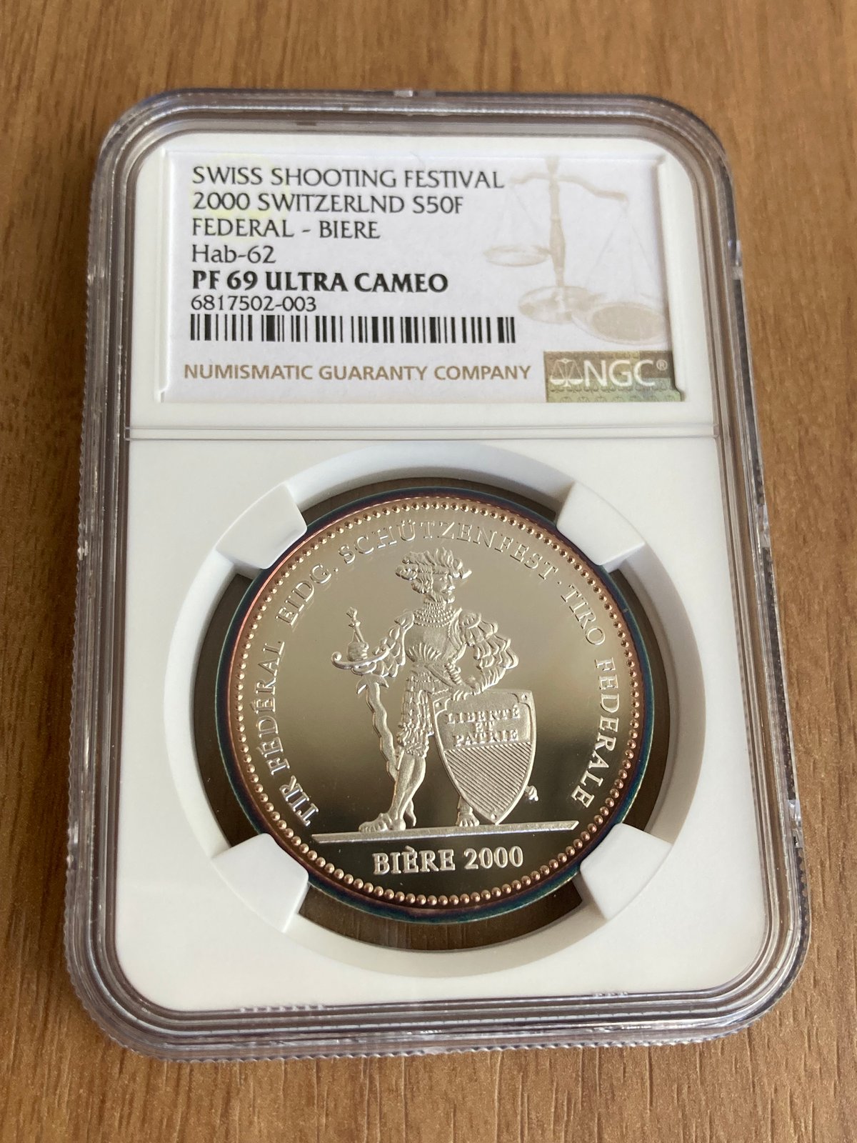 スイス近代射撃祭ウーリ50フラン銀貨：2001年』【世界二位】PF69