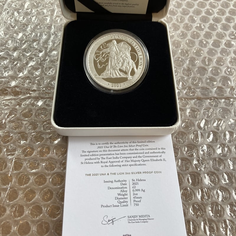 2オンス銀貨 ウナとライオン 2021 イギリス領セントヘレナ造幣局 2