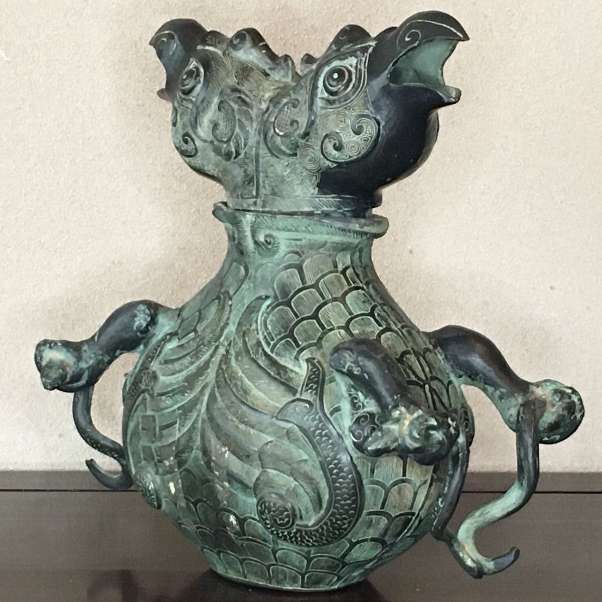 中国 古銅宣徳銅 洪字底款福禄寿禧 酒盃 一對