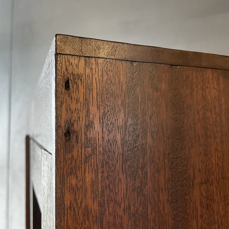 小さめのガラス棚 食器棚 小抽斗 木製 昭和初期 収納 古道具