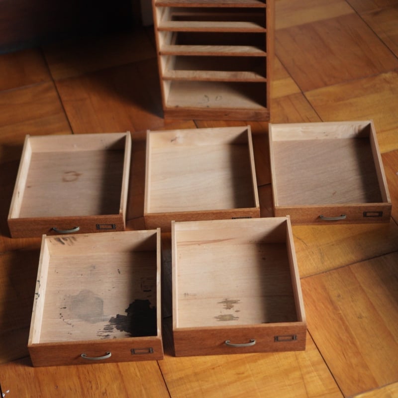 5杯小引出し 小抽斗 引出し 収納 木製 昭和初期 古道具 アンティーク
