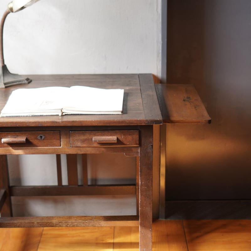 小ぶりなデスク 木製 書斎机 勉強机 テーブル 伸縮 サイドテーブル付き