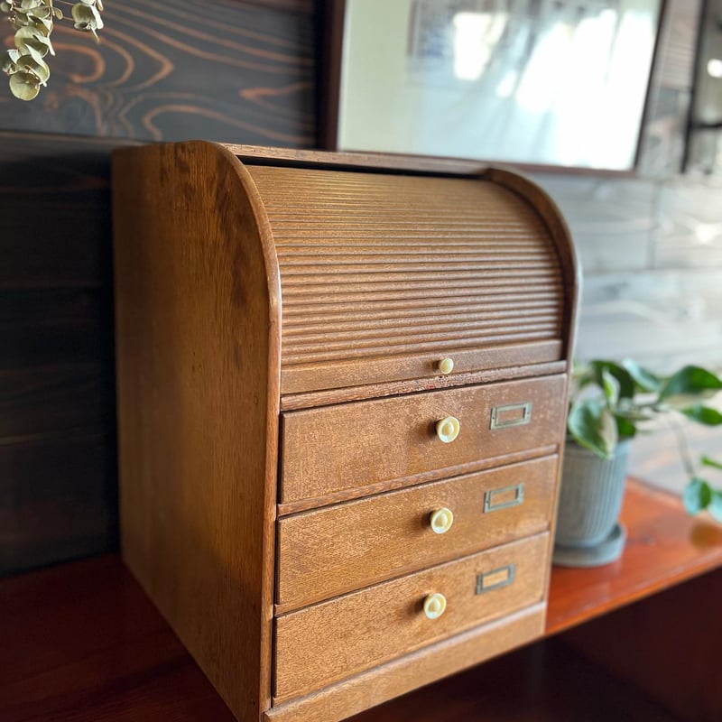 シャッター付き小引出し 木製 小抽斗 収納棚 引出し 昭和初期 収納