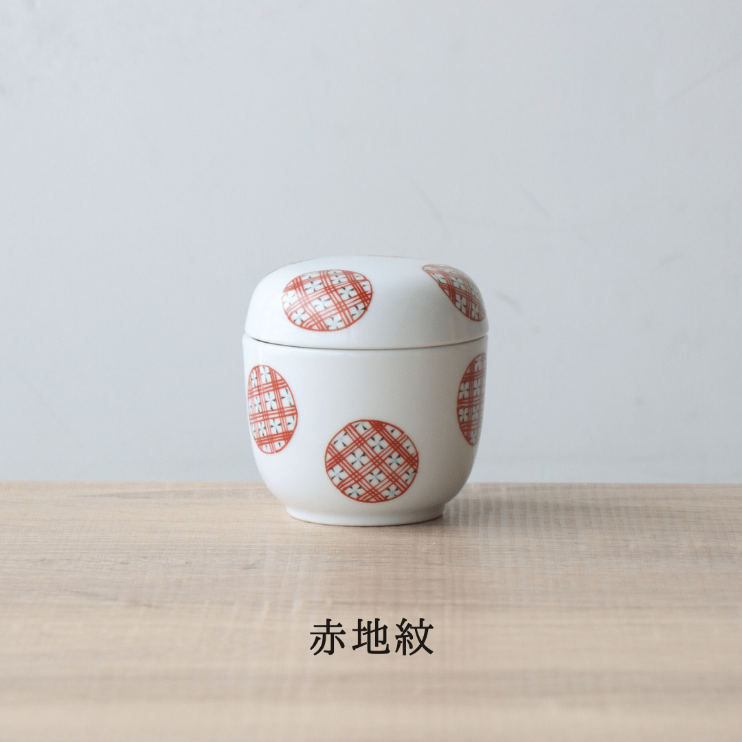 なつめ蒸碗 赤地紋 / ストライプ丸紋 | 和食器通販 有田焼 山忠