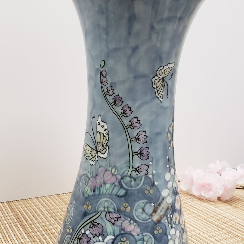 佐藤走破 作 染付 山水文 花瓶 高さ約20cm 佐藤走破 作 染付 山水文