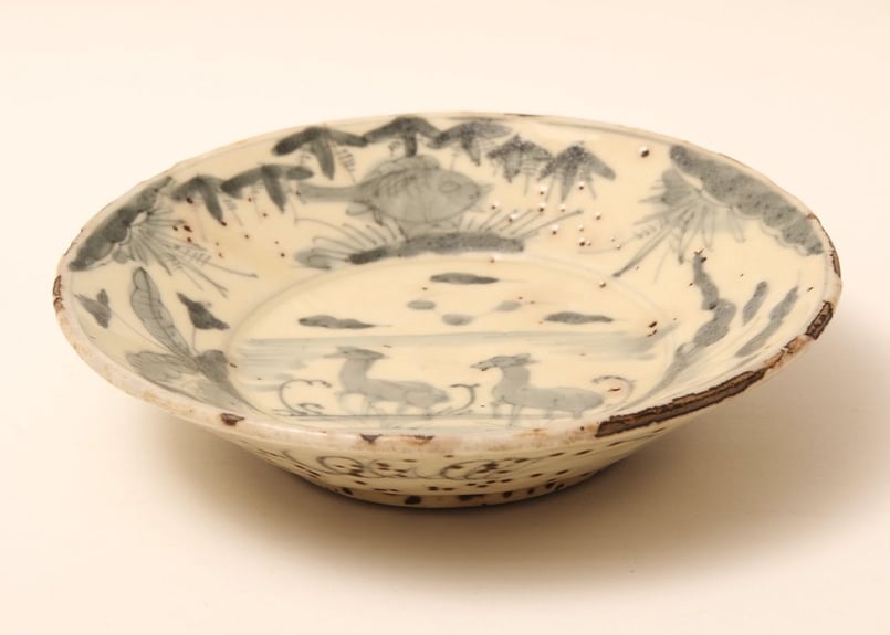 皿/呉須染付/中国/鹿/魚/明~清/古玩/唐物/ 古美術/ 時代物 /骨董品