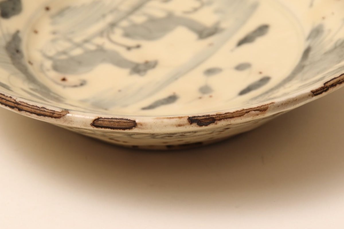 安南 染付 呉須魚紋皿 飾皿 青華 絵皿 古玩 唐物 中国 古美術 時代物