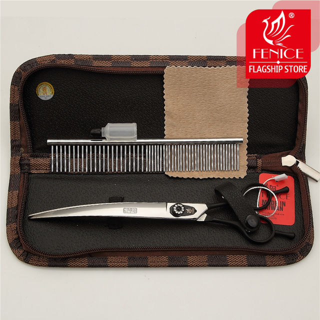 ペット はさみ トリミング グルーミング 万能 カーブ シザー 黒 フェ