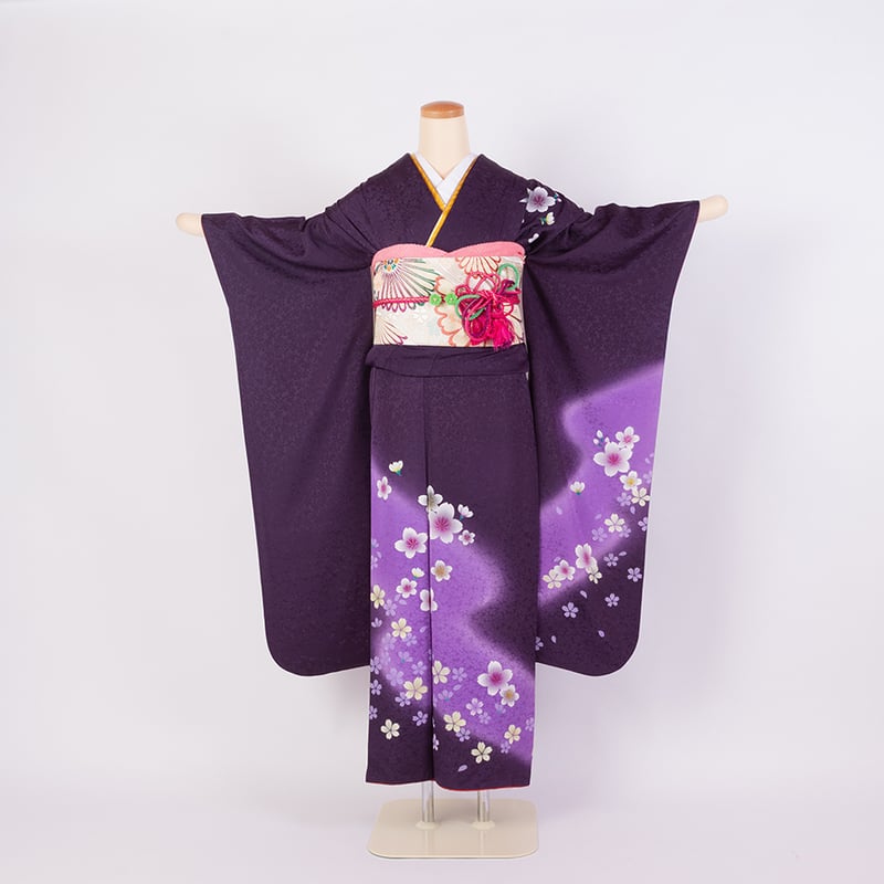 桜の花柄 紫色 振袖セット