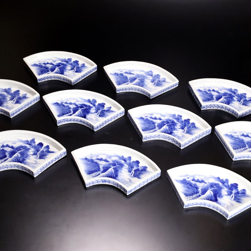 平戸 染付山水文扇形皿 十客揃 | LYAN ARTS' Collection online