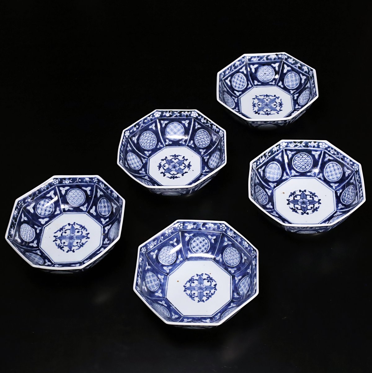 古伊万里染付丸紋に赤壁の賦の図向付5客E880AS-fbsp