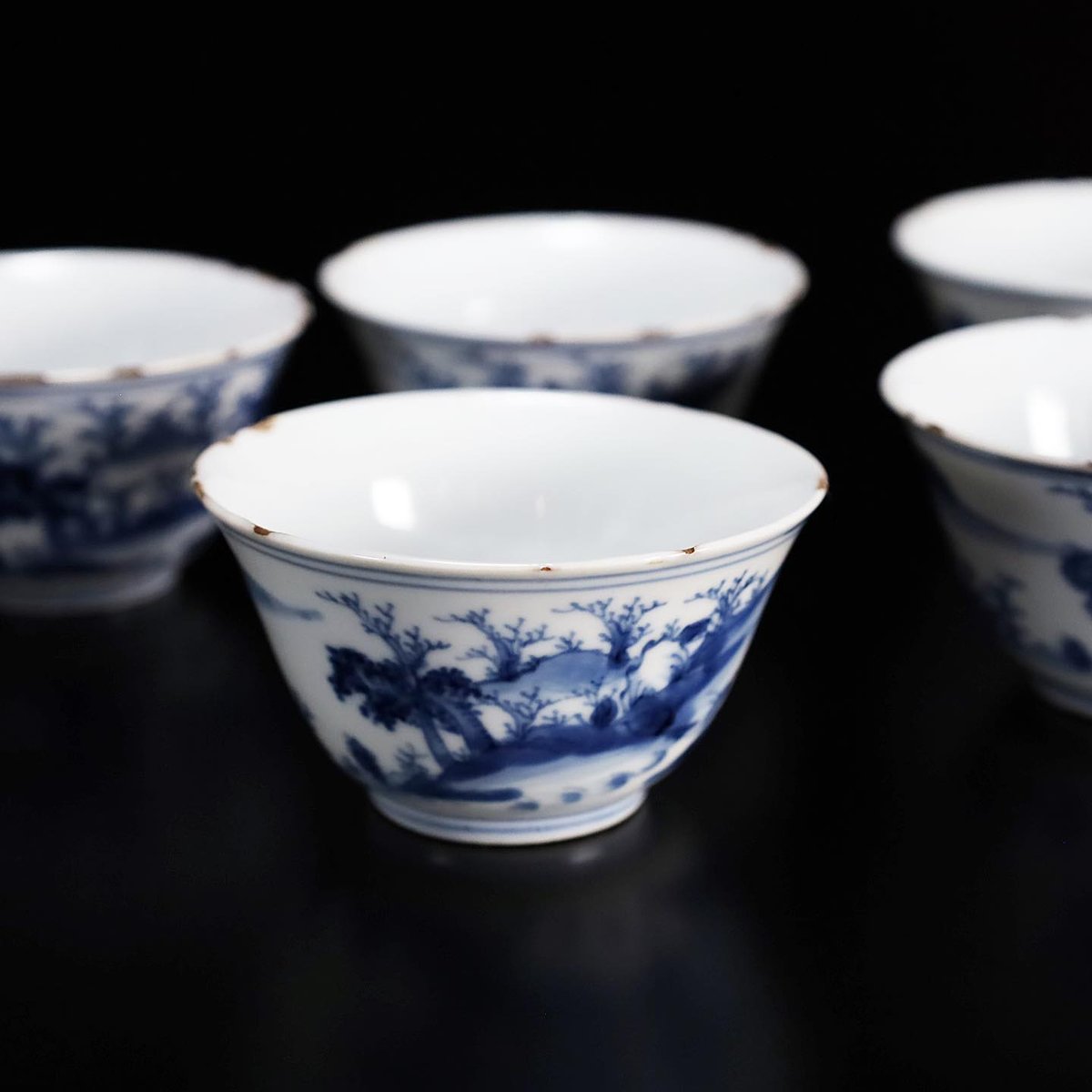 明 古染付山水文汲出碗 五客揃 | LYAN ARTS' Collection online