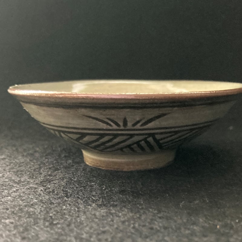 波模様の陶器鉢 木箱入り 金継ぎ 骨董品 古美術 波模様の陶器鉢 木