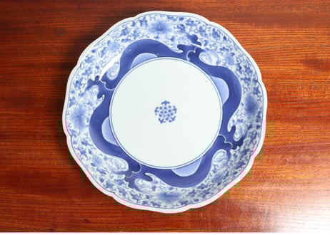 江戸中期 藍柿右衛門 龍図角皿 幅12.5㎝ タエチ 東な7-0215☆2F江戸