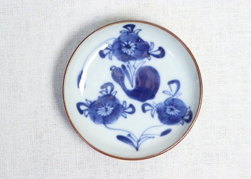 骨董・牡丹花図染め付け角皿×五客揃い