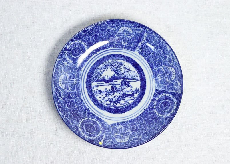 明治後期～大正紙刷富士図7.5寸皿 窯傷,かたつき | 吉祥寺PukuPuku
