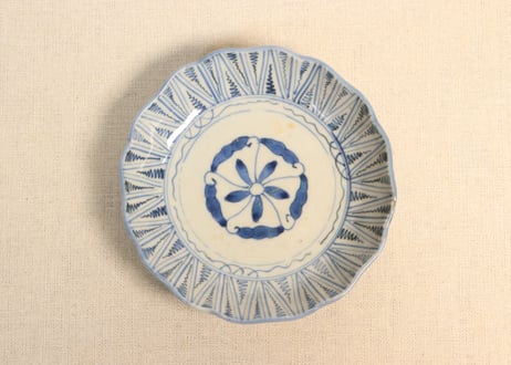 なます皿 向付 2セット 染付 色絵付 花文様 同柄 窯傷 歪み なます皿