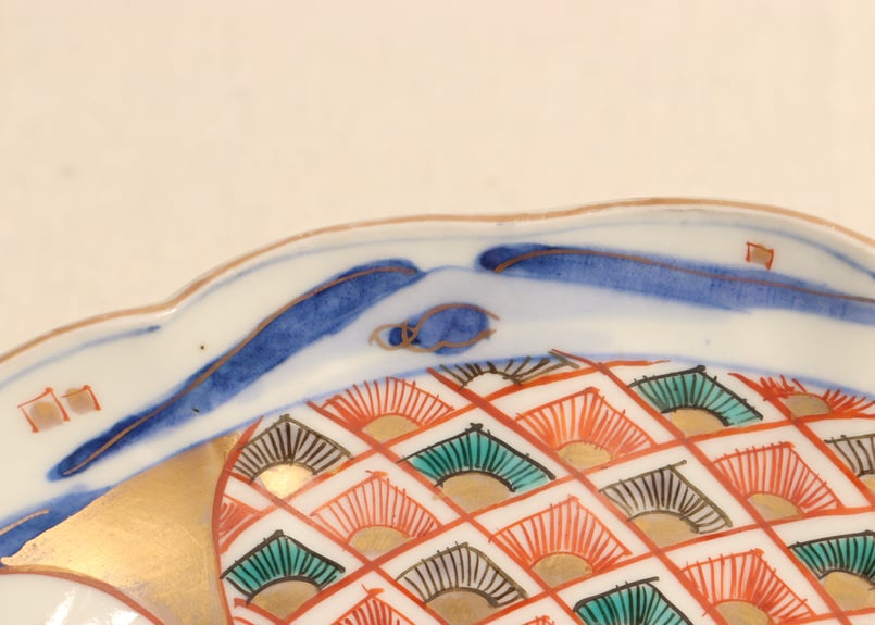 柿右衛門 色絵 梅に柴垣文角皿 五客組 江戸時代後期〜明治時代頃 名品