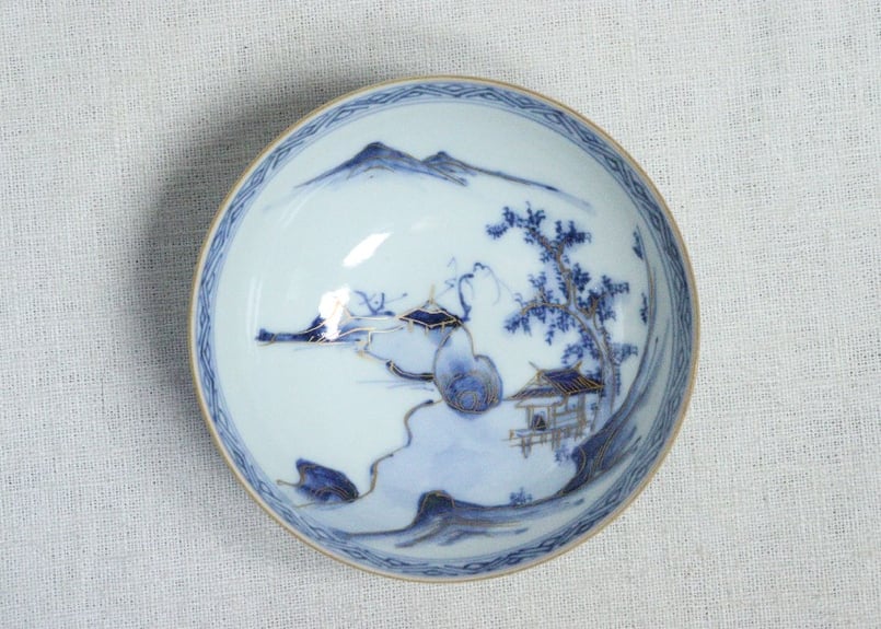 九谷焼 絵皿 染付山水 明治後期~大正九谷金彩染付山水図7寸皿 | 吉祥寺