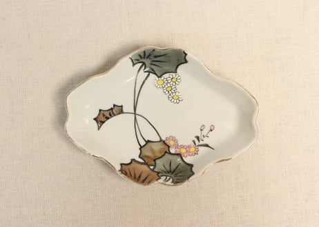 明治末～大正期 幻の窯元 源六窯 色絵扇松鶴文小皿