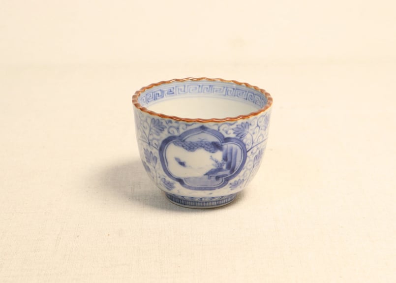 群馬県からの蔵出品 江戸〜明治期頃 青手面取窓絵九谷徳利 一対 無傷