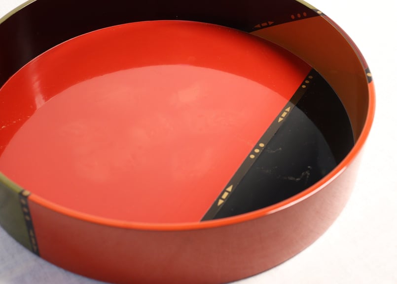 輪島塗幾何学文丸形硯蓋2pセット 小 共箱付き 小キズ有 | 吉祥寺PukuPuku