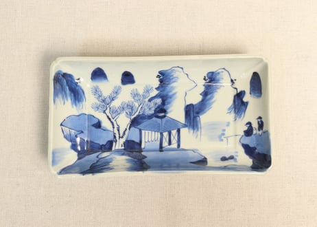 染め付け屏風形剣岳絵図角皿5客