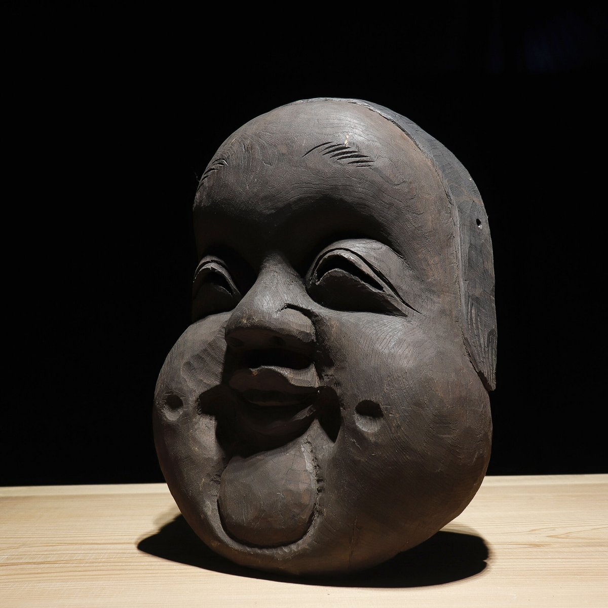 面 おかめ 木彫 | 古物屋 壱両