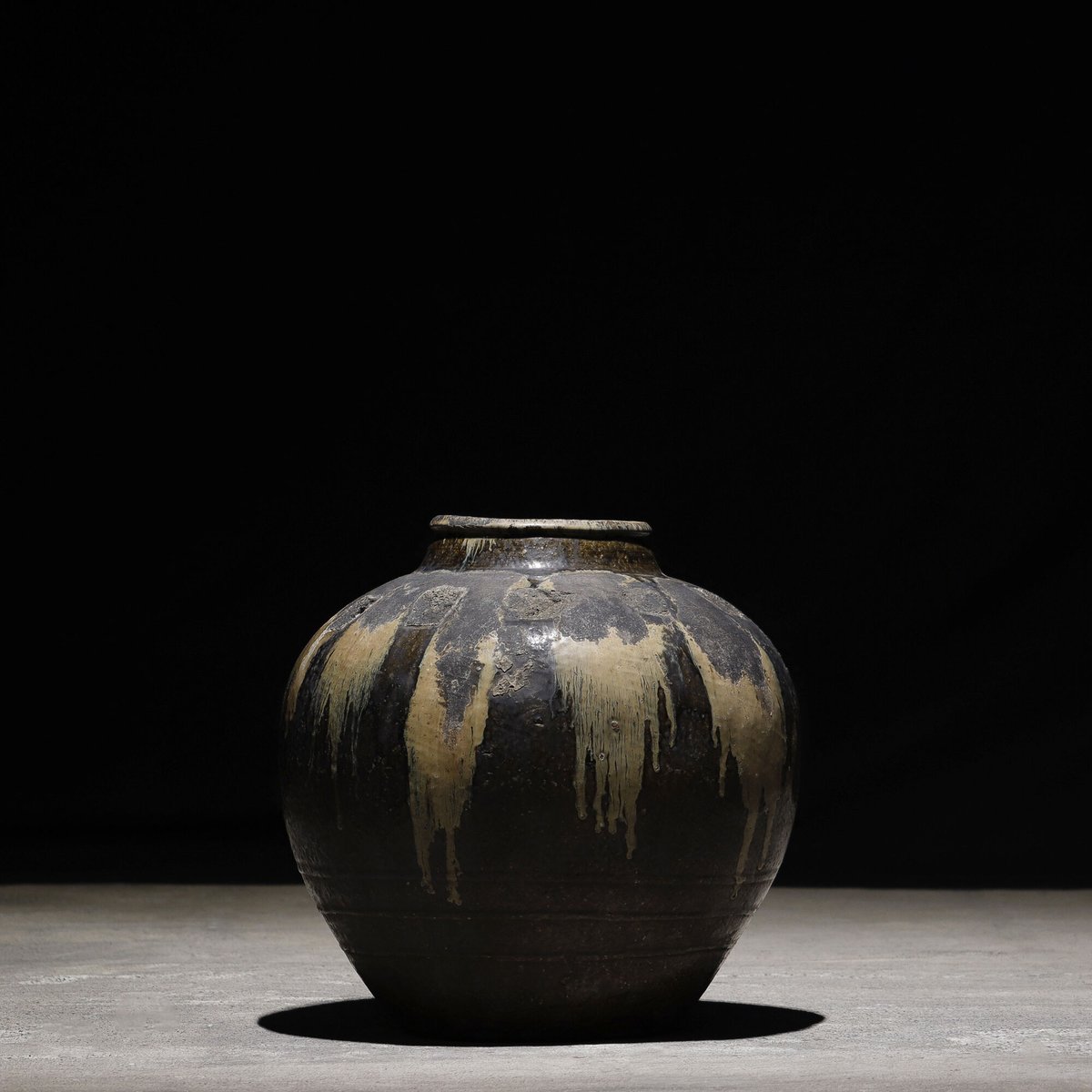 富山県古陶磁器 小杉焼 青磁 四耳壷 唐木蓋付 C R5629 富山