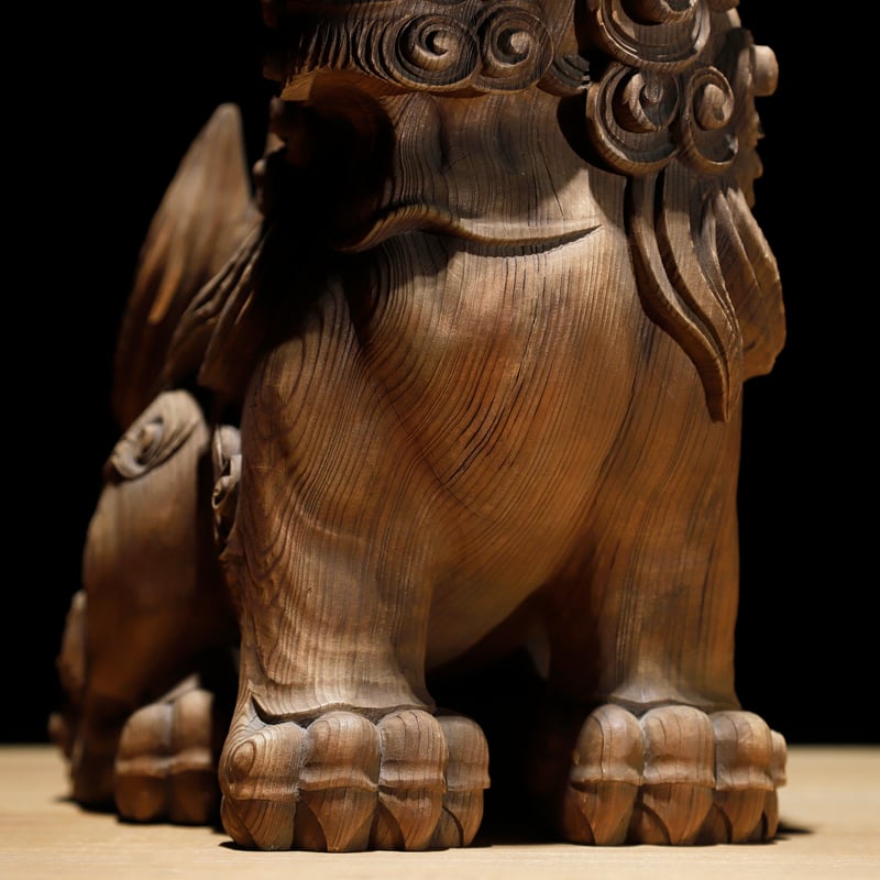 阿吽 木彫狛犬獅子 江戸期 | 古物屋 壱両