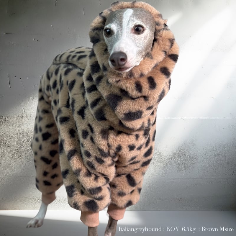 ECO-FUR LEOPARD ZIP-UP ROMPERS:BROWN //ｴｺﾌｧｰﾚｵﾊ