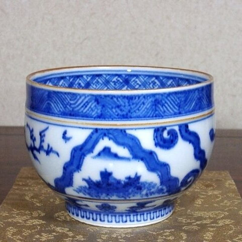 京焼・清水焼 大丸北峰（二代）作 倣祥瑞 鳥画 茶碗 無傷 箱合 保証