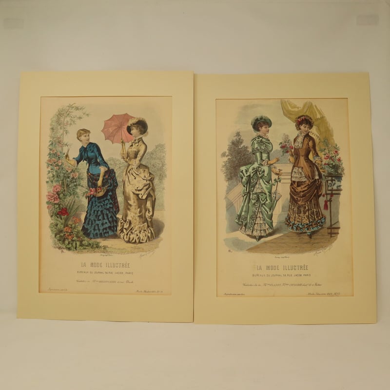 A007【版画複製版】フランスアンティーク 貴婦人 ファッション誌『La