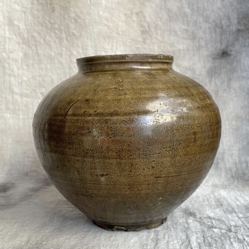 李朝飴釉面取壺大壺(李朝後期)