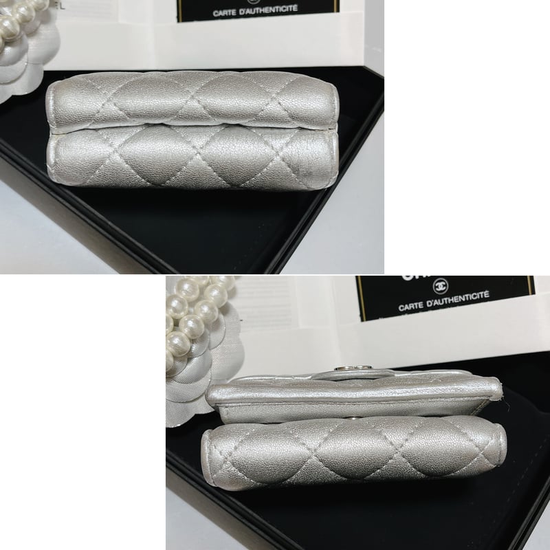 31番台 CHANEL】可愛いキラキラシルバーの三つ折り財布☆シルバー金具