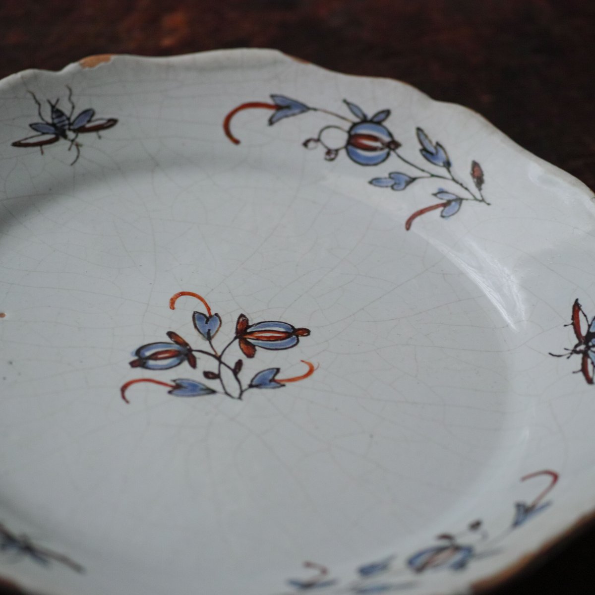 18世紀 フランス ファイアンス白錫釉色絵皿 / Faience Plate / France