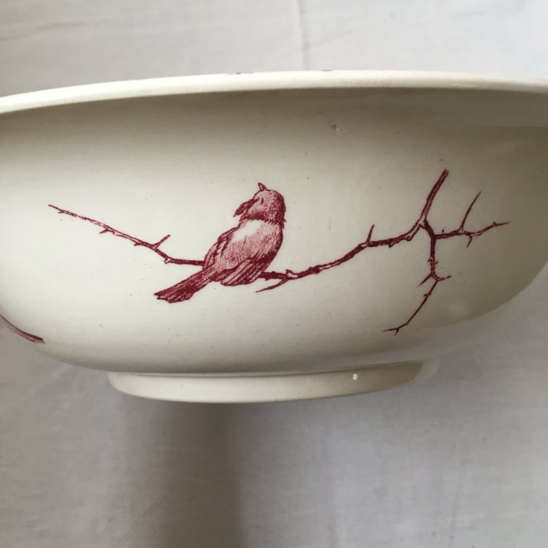 フランスアンティークJapy社小鳥とベリーのホーロースーピエールチュー