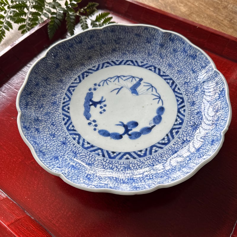 古伊万里 染付微塵唐草文 輪花七寸皿 1枚 | Kaikaroman ONLINE STORE