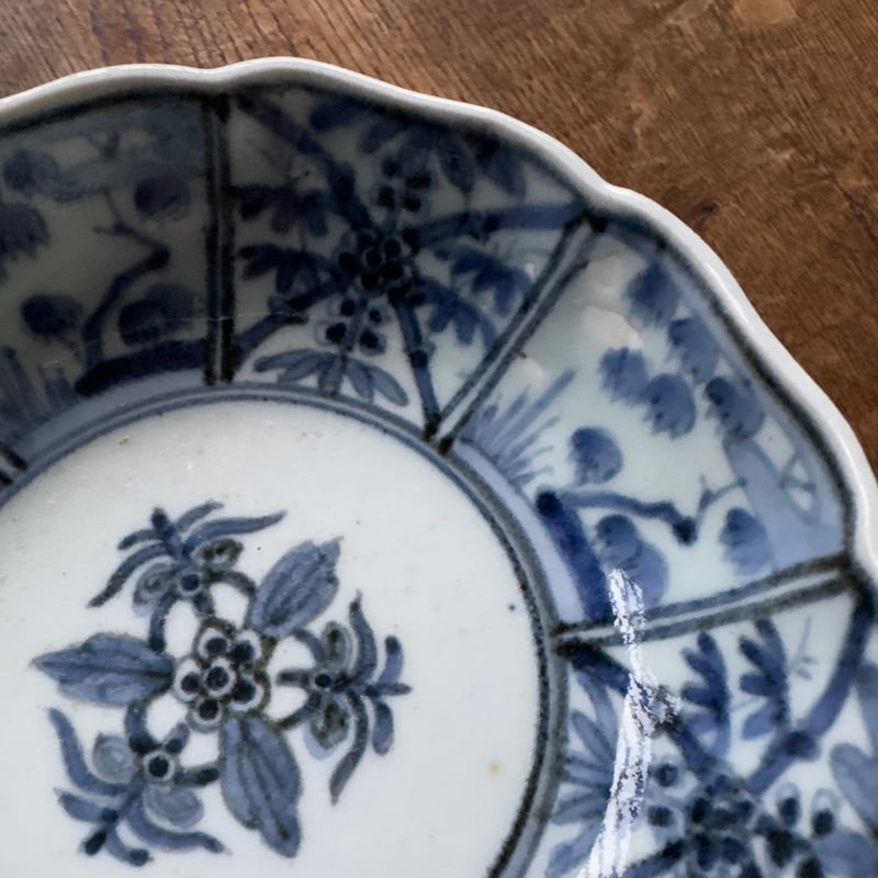 古伊万里 染付松竹梅文 輪花膾皿 渦福銘 2客セット | Kaikaroman